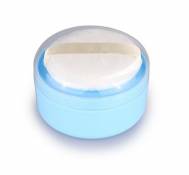 1 boîte de rangement vide en plastique bleu pour soins de la peau de bébé - Pour le visage, le corps, le talc, le maquillage - Avec tamis et éponge