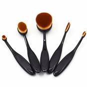 Pinceaux Maquillage Kit de 5pcs, Pinceau Maquillage Oval Toothbrush makeup brush 100% Sans Cruauté, Soyeux et Denses, pour Produits de Toute Consistan