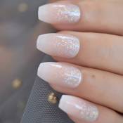 EchiQ Faux Ongles Faux Ongles Paillettes Rose Nude
