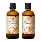 Vitamine E 2x100ml - Tocopherol - 100% Naturelle & Pure Huile 200ml - Huile Anti-âge Contre les Rides - Soins Visage & Peaux Sensibles - Cheveux - Don