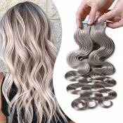 Extension Adhesive Cheveux Naturel Ondulé Bande Adhesives - Rajout Cheveux Humain - # Gris - 20PCS - 45CM
