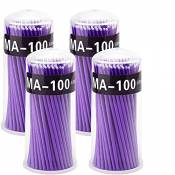 Surplex 400pcs Micro applicateurs brosses, Coton-tige special de greffe de cils pour extensions de cils - Violet