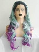 Perruque de cheveux synthétiques avec racines foncées ombrées gris bleu pastel violet foncé sirène longue pour femme maquillage cheveux doux à la chal