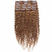 Extension a Clip Cheveux Naturel Bouclé #30 Auburn Clair - Tissage Bresilien Bouclé en Lot avec Clips - Rajout Cheveux Humain - 10"-100g