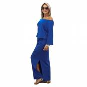 Robe pour Femmes, Toamen Robe avec poche Manche courte Fente latérale largeur Longue Été Soir Fête (S, Bleu)