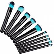 BlueCookies Kit De Pinceau Maquillage Professionnel 10PCS Bleu Eyebrow Shadow Blush Fond De Teint Anti-Cerne