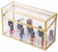 Présentoir de maquillage en verre transparent avec 24 compartiments amovibles (24 emplacements de 14 cm de haut)