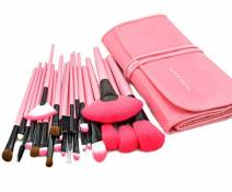 KanCai® Lot de 24 pinceaux maquillage professionnel poudre manche en bois synthétique Pinceau à maquillage kit avec étui en cuir