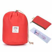 Travel Makeup Bag, Cosmetic Pouch Handbag Toiletry Case Cylindrical Barrel Shaped Sponge Bag Cosmetic Bag (RED)