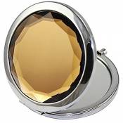 ADAMAI Miroir de maquillage rond en métal avec cristaux - Compact - Pour maquillage - Café