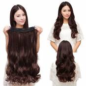 US Stock Magik 3/4 Full Head Hair Extensions Clip Straight Curly w/ 5 Clips, Long (Dark Brown - Curly) by Magik