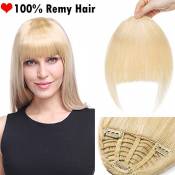 Frange Cheveux Naturel a Clip Postiche Franges Femme Naturels Extension Rajout Cheveux a Froid - Epais 613#Blond Blanchi (18CM - 25g)