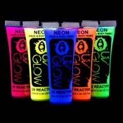 UV Glow Lot de 5 tubes de peinture fluorescente pour le visage et le corps 5 x 10 ml