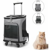 Kitytety - 2 en 1 Sac à dos pliable Sac de transport à roulettes pour chien chat animaux - Gris - Trolley chariot