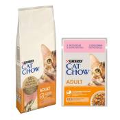 15kg Adult saumon, thon CAT CHOW PURINA Croquettes pour chat + 26x85g saumon CAT CHOW PURINA nourriture humide pour chat