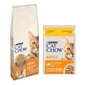 15kg Adult, canard CAT CHOW PURINA Croquettes pour chat + 26x85g poulet CAT CHOW PURINA nourriture humide pour chat