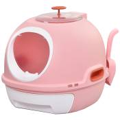 PawHut Bac à litière pour chat maison de toilette portable tiroir à litière coulissant porte battante lucarne + pelle fournis rose