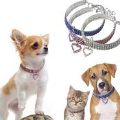 Colliers pour chat et chien avec cœurs en cristal, collier chaton pour chiot et chat Colliers de sécurité pour animaux de compagnie Boucle à