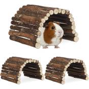 Pont en bois rongeur, lot de 3, tunnel pour cage, hamsters, peut être plié, bois de chima, hlp 2x29x17cm, nature