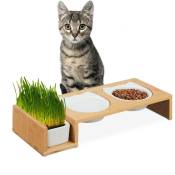 Gamelles pour chats & récipient pour herbe, 2 bols en céramique de 400 ml, pour lave-vaisselle, nature - blanc - Relaxdays