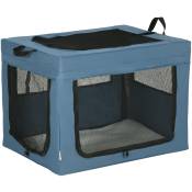 Pawhut - Sac de transport pliable pour chien chat - 2 poignées, 3 portes - dim. 69L x 51l x 51H cm - acier polyester bleu