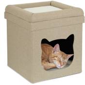 Tabouret pour chat, intérieur, grotte petits chats, abri, 2 étages, pliable, hlp : 44x40x40 cm, marron/blanc - Relaxdays