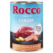 6x400g bœuf, saumon, pommes de terre Junior Rocco Nourriture humide pour chien