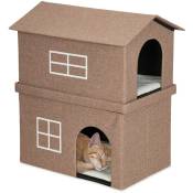 Niche pour chat, maison pliable, 2 étages, cachette avec deux coussins, HxLxP : 71,5 x 62 x 44 cm, marron - Relaxdays