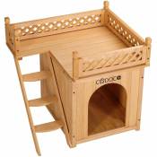 Cadoca - Maison pour chats bois certifié fsc 2 étages échelle balcon extérieur intérieur niche pour chiens villa pour chats maison pour animaux