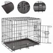 Cage pour Chien,Cage Chien Pliante en métal Noir avec 2 Portes,Caisse de Transport Animal de compagnie,avec Plateau de Base en Plastique,61x46x48cm