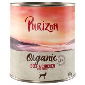Lot Purizon Organic Bio 24 x 800 g pour chien - bœuf,