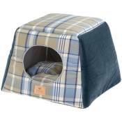 Ferplast, maisonnette pour chats d'intérieur EDINBURGH, couchage avec coussin, lit pour chats, écossais, velours doux, lavable, 44x44x33, bleu