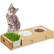 Relaxdays - Gamelles pour chats & récipient pour herbe,