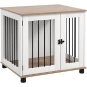 Pawhut - Cage pour chien animaux sur pied - porte verrouillable - acier noir panneaux blanc chêne clair - Blanc