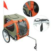 Remorque de vélo JEOBEST® pour chien animaux pliable en acier polyester imperméable avec réflecteurs drapeau barre- Orange