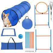 5 en 1 Set d'agility pour chiens Set d'exercice d'agility avec tunnel boîte de pause anneau de saut barres de slalom - azul, naranja - Hengda