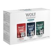 Wolf of Wilderness "Triple Taste" 12 x 125 g pour chien Lot mixte : Canadian Woodlands, Scandinavian Fjords, Mediterranean Coastlines