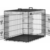 Feandrea - Cage pour Chien Pliable avec 2 Portes, Plateau Amovible, Noir - 107 x 70 x 77,5 cm