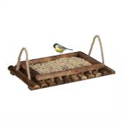 Mangeoire d'extérieur pour oiseaux à suspendre ou poser, en bois, h x l x p : 5,5 x 37 x 25 cm, marron - Relaxdays