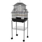 PawHut Cage à oiseaux design maison mangeoires perchoirs 3 portes plateau excrément amovible + poignée transport noir