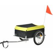 Remorque vélo pour chien animaux acier et polyester 130 x 65 x 50 cm avec réflecteurs et drapeau barre d'attelage inclus capacité max. 40 kg jaune et