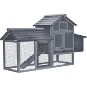 Petit poulailler cottage cage à poules sur pied dim. 151L x 54l x 87H cm multi-équipement bois massif de pin gris - Gris