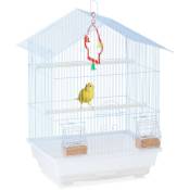 Relaxdays - Cage oiseaux, HxLxP: 49,5 x 39,5 x 32,5 cm, pour perruches et canaris, avec accessoires, bleu clair - blanc