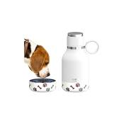 Gamelle pour chien attachée à une bouteille isotherme en acier inoxydable blanc 1 l SDB1 white - Asobu