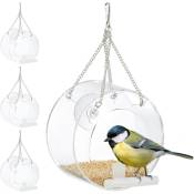 Relaxdays - Mangeoire à oiseaux, lot de 4, Distributeur en acrylique, à suspendre, pour la fenêtre, 13 x 12,5 x 11,5 cm, transparent