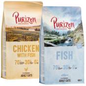 2x400g poulet, poisson - poisson sans céréales Adult Purizon Croquettes pour chat