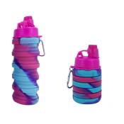 Ensoleille - Bouteille d'eau en silicone étanche pliable portable pour enfants avec bandoulière pour filles(Camouflage rose rouge a)