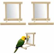 2 pi¨¨ces Miroir Oiseau Perroquet, Perche Support D'oiseau avec Miroir,Cage ¨¤ Oiseaux Perchoirs Miroir Jouet ¨¤ Macher, Jouet en Bois de Cage
