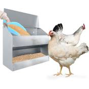 Aufun - Distributeur de nourriture pour poules de 15 kg, grand distributeur suspendu d'aliment pour volaille avec couvercle en acier inoxydable,