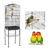 Cage à oiseaux volière amovible sur roulettes - étagère - Noir - Aqrau
